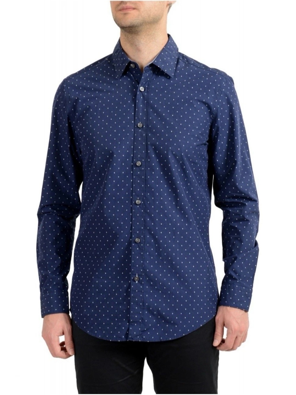 Express Men's Long Sleeve Dress Shirt Extra Slim Fit Medium 15 Navy Polka Dot